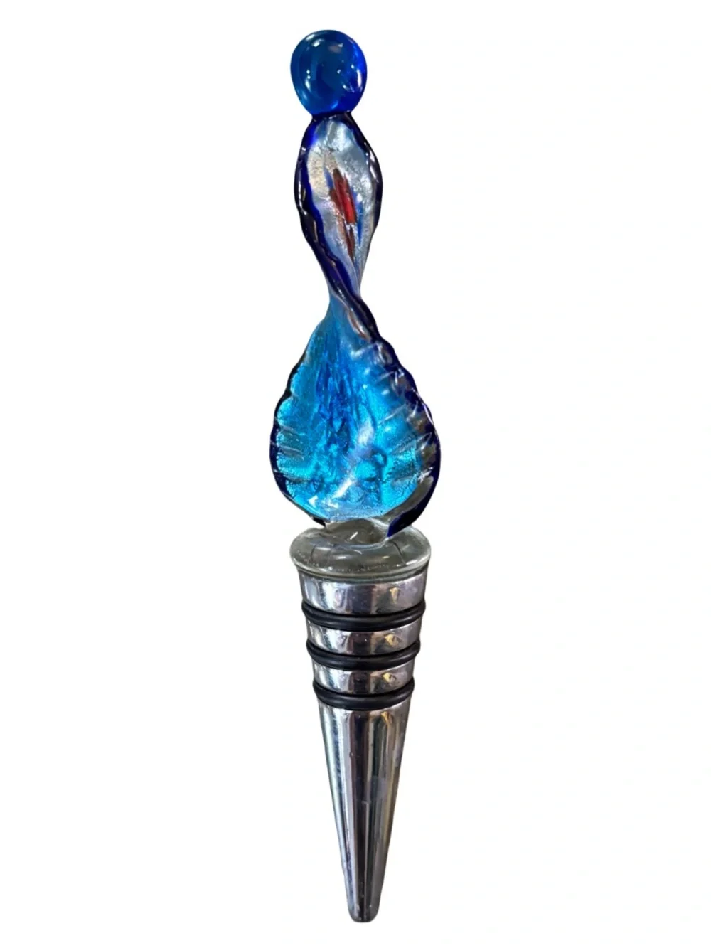 Handcrafted Glass Bottle Topper Blue Wine Plug
